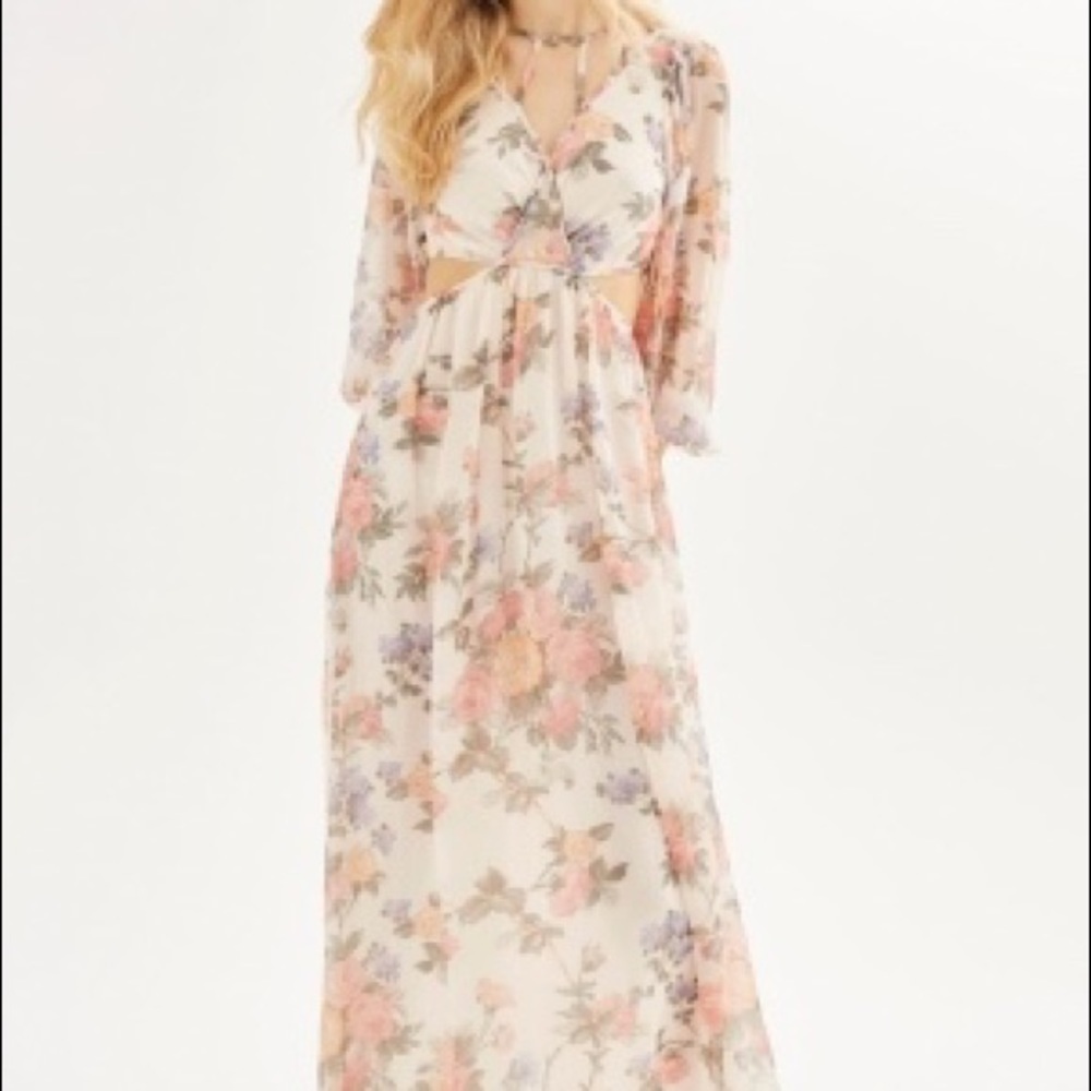 ASOS Cut Out Maxi Pink Dress Size 2 Floral